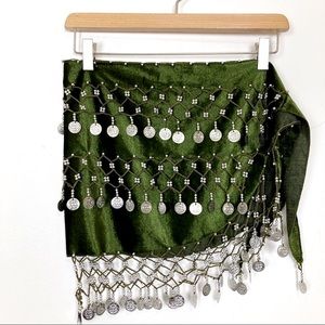 Vintage belly dancing skirt hip belt bedlah green